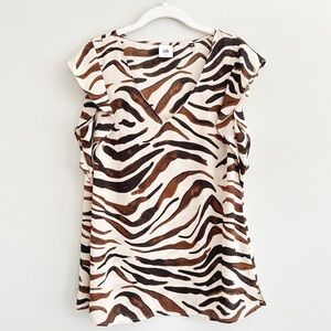 CAbi #3771 Ivory Brown Zebra Print Career Top Size Medium